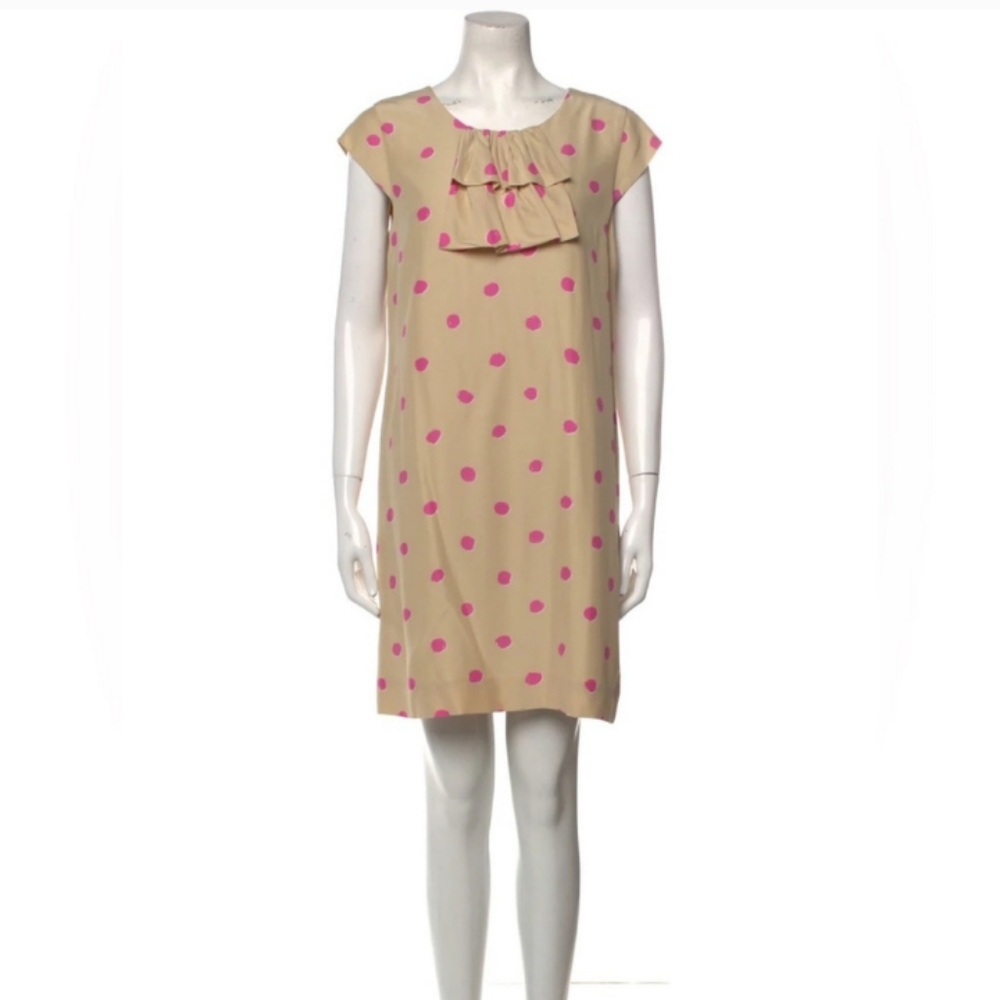 Kate Spade Shawna Silk Shift Dress Beige/Pink Polka Dot Size 8 - Picture 2 of 12